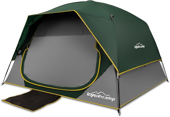 Tents for Camping 4 Person Tent Waterproof Easy Setup Dome Family Tent with Rainfly Large Tents for Outdoor Camping&ampHikingPolyurethane Material Dark Green