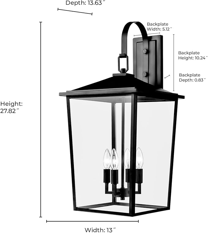 ML Lighting 2984-PBK Fetterton 4-Light Outdoor Wall Sconce in Powder Coated Black Finish