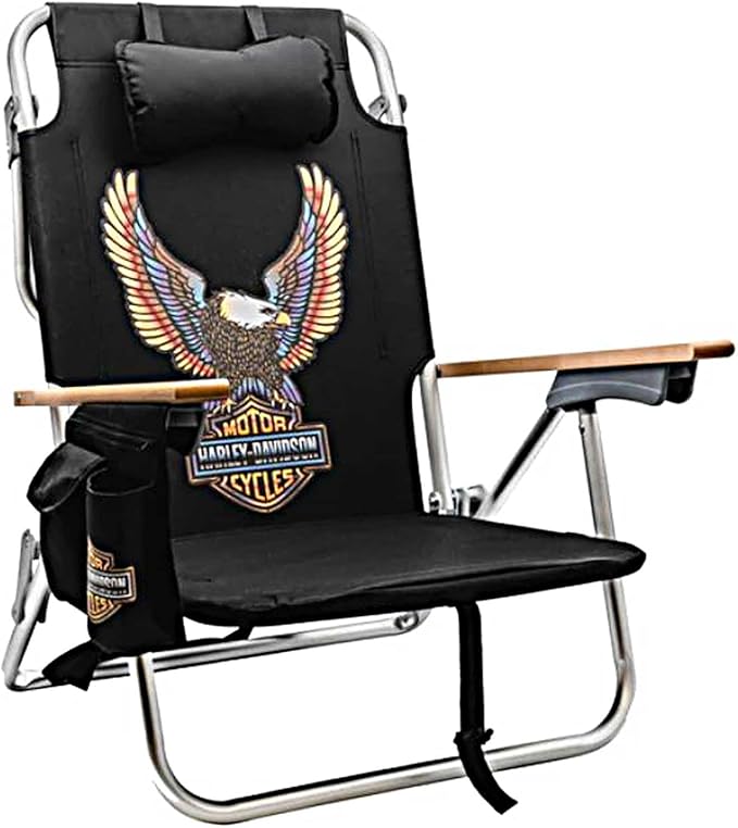 Harley-Davidson Vivid Bar &amp Shield Eagle Graphic Beach Chair Black