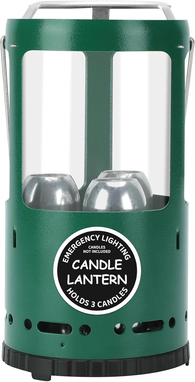 Candle Lantern Camping Gear for Campers and Emergency Use Without Candles (Green)
