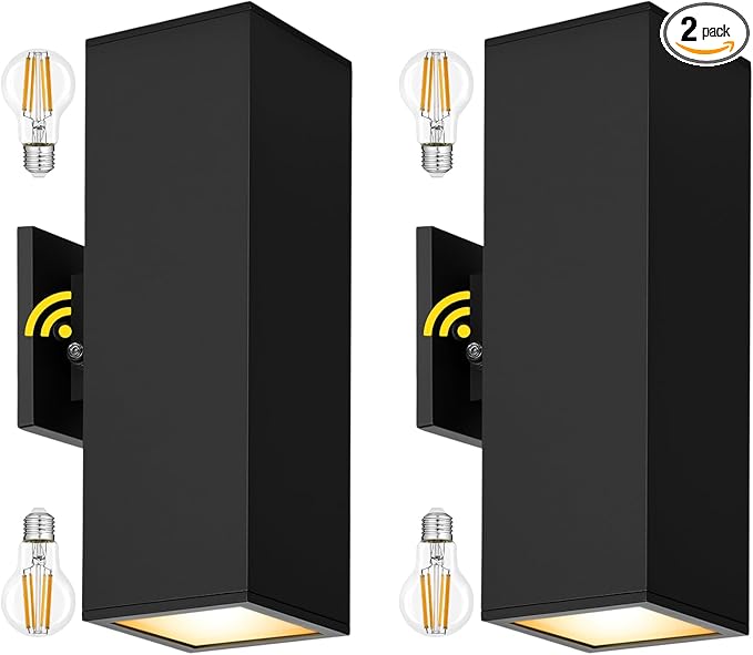 Outdoor Light Fixture Dusk to Dawn 2 Pack Matte Black Modern Porch Light IP65 3000K LED Bulbs Exterior Lighting Fixtures Outdoor Wall Lights for House Garage Front Door