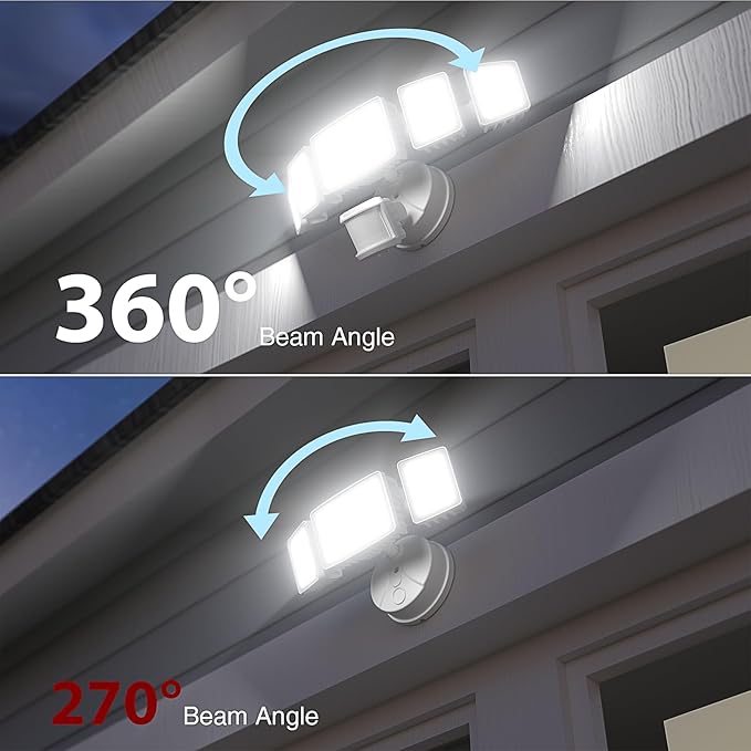 Onforu 120W 12000LM LED Security Lights Motion Sensor Outdoor Dusk to Dawn Flood Lighting 5 Heads 360° Wide Angle Illumination 6500K IP65 Waterproof Hardwired Floodlight Motion Detection (White)