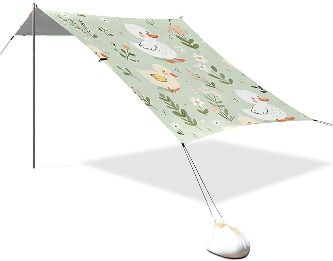 Cartoon Duck Light Green Camping Sun Shelter Beach Tent Portable Beach Sun Shade Outdoor Canopy for Camping Trips Fishing Picnic