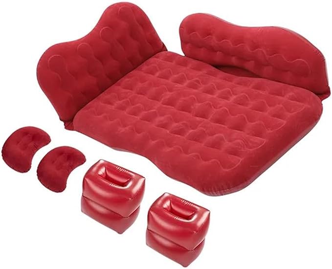 Car Inflatable Mattress Car Camping Travel Mattress Foldable Storage Inflatable Car Bed Suitable for Car Camping Travel (Red)