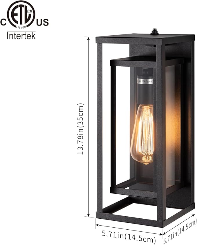 mirrea 14 Dusk to Dawn Outdoor Wall Sconce 1 Light in Matte Black Rectangular Metal Frame and Clear Glass Shade Waterproof Porch Light Patio Light