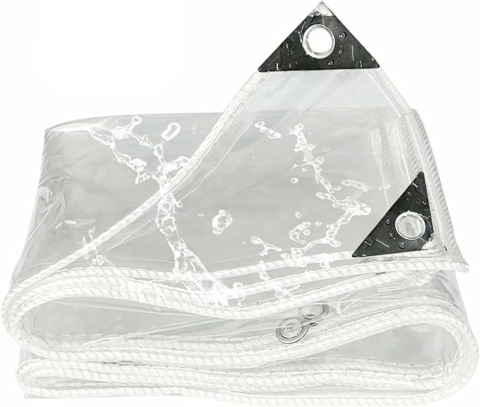 Clear Tarps 8x10ft Heavy Duty Waterproof PVC Patio Plastic Tarpaulin Cover with Grommets12 Mil Thickened Tear Resistant Outdoor Rainproof TarpsHole spacing 12'' for Covering Henhouse Plant
