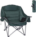 Camping Chair Padded Camping Chair Cushioned Extra Wide Lounge Patio Chair for Adults Heavy-Duty 400Lbs with Cooler Cup Holder and Carry Bag (Green 1-Pack)