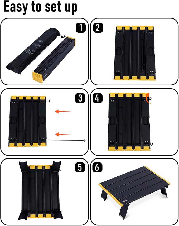 iClimb Ultralight Compact Mini Beach Picnic Folding Alu. Table with Carry Bag Two Size (Black - L)
