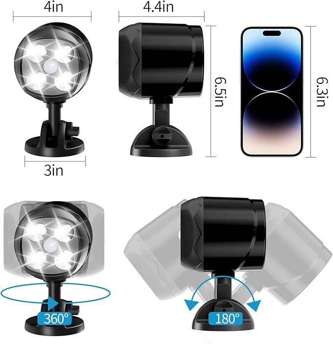 Battery Operated Motion Outdoor Waterproof Lights 800 Lumen Ultra Bright Battery Powered Night Activation Security Spotlight for Porch Trash Can Stairs Garage (2 Pack)