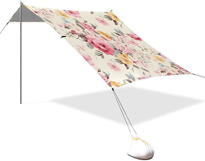 Flower FloralCamping Sun Shelters 9.2 x 10.5 FT Beach Canopy Tent Sun Shade with Carrying Bag for Camping Trips Fishing Backyard Fun or Picnics 21340109