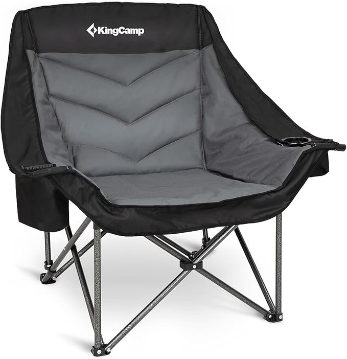KingCamp Oversized XL Camping Chair Heavy Duty 500lbs Folding Couch for Adults Padded Large Comfortable Sofa Seat with Cooler Bag Cup Holder for Outdoor Sports Fishing Patio Lawn