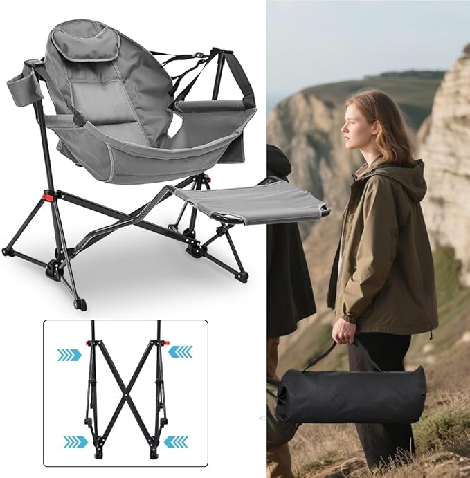 outdoor basic Adjustable Camping Folding Chair with Footrest - Portable Zero Gravity Lounge Chair for Beach Lawn Picnic Fishing &amp Backpacking Trips Supports 600lbs