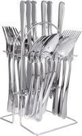 PRETYZOOM 24-Piece Stainless Steel Cutlery Set Compact Tableware Forks and Spoons Dishwasher Safe for Home and Outdoor Dining
