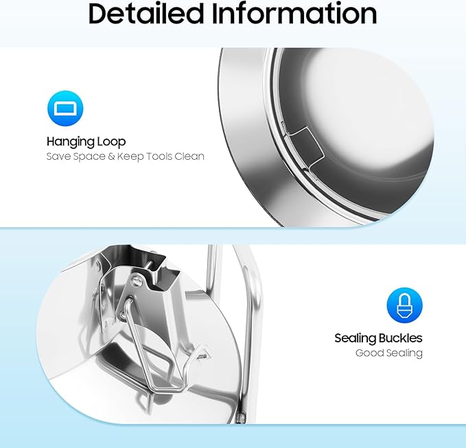 Stainless Steel Milk Can 50L/13.2Gal Metal Airtight Canister Food Storage Container with Lid &amp Clamps Bean Rice Cereal Storage Bucket for Kitchen Restaurant W15*H21.3in