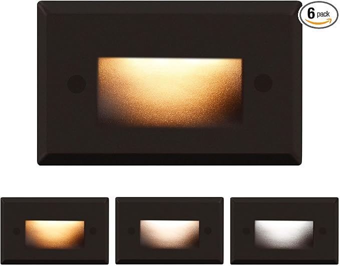 120V Dimmable 3CCT Step LightsStair OutdoorZinc Alloy/Aluminum Cover 2.5W 150LM IP65 Waterproof LED Stair Lights 2700K/3500K/5000K CRI90 Beam Angle 30° Brown 6/Pack (Brown)