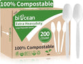 Extra Heavyduty Compostable Spoons [200 Count6.7In] Disposable Cutlery No Plastic Spoons Large Biodegradable Utensils Eco Friendly Silverware Serving Flatware for PartyDaily UsePicnic