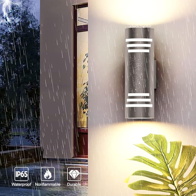 Sytmhoe 2 Packs Cylinder Outdoor Wall LightsUp/Down Wall SconceStainless Steel LED Wall Light Exterior Outside LightingE26 Bulb Waterproof Wall Fixture