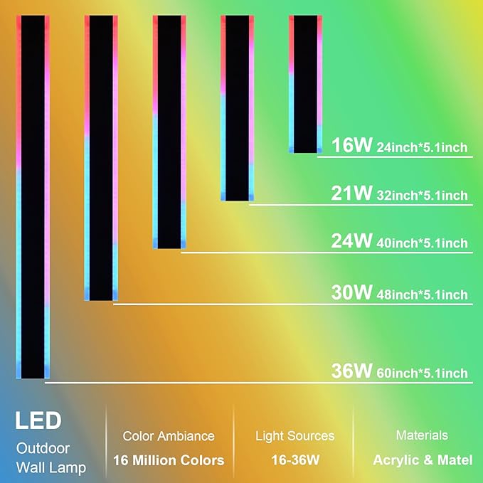 WINSEHN 2-Pack 60-Inch Long Linear Outdoor RGB Wall Light Fixtures 36W IP65 Waterproof Exterior Wall Mounted Entrance Lighting for Garage Porch House Remote Control Included
