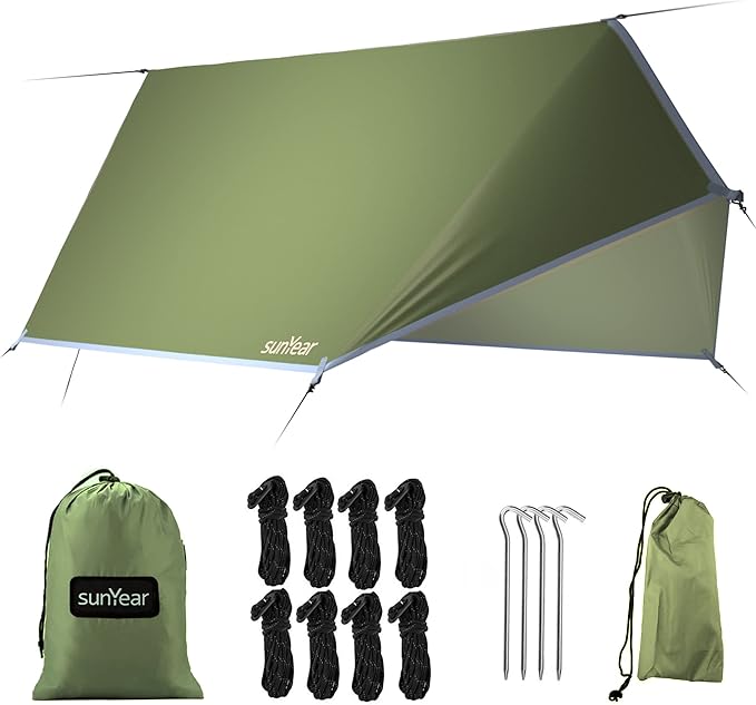 Sunyear Hammock Tent Rain Fly-Camping Hammock Outdoor Tarp-Small Door Design-Keep Side Wind Rain-Best for Backpacking Hiking Camping Survival