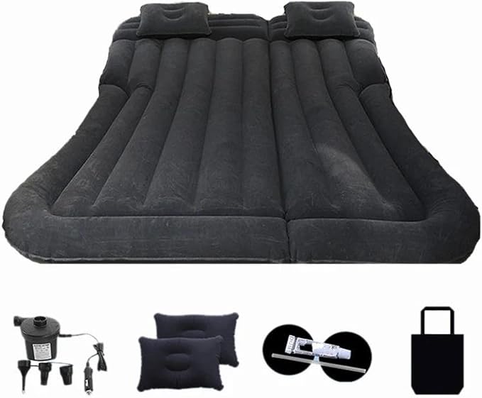 SUV Inflatable Mattress Car Camping Inflatable Bed Car Back Seat Inflatable Bed 175x130cm Car Mattress PVC Flocking Lathe (Black)