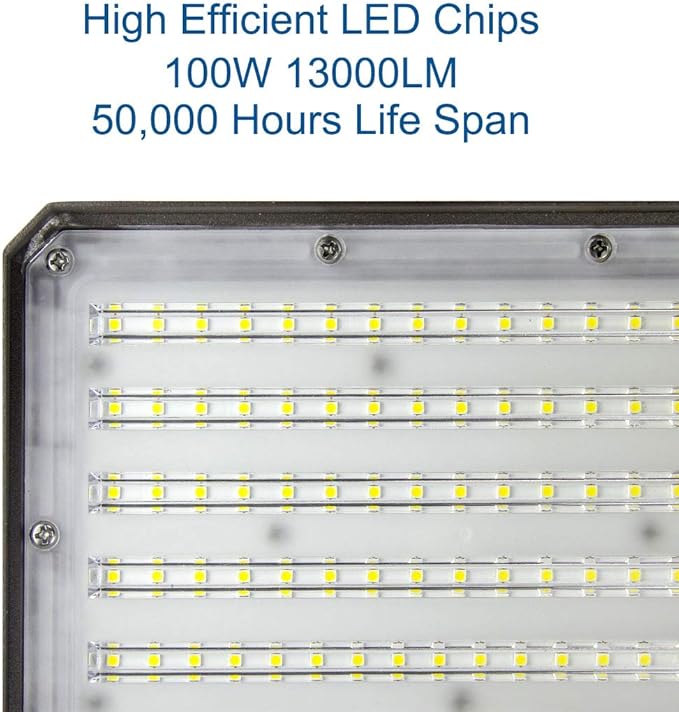 DAKASON 100W LED Flood Light Outdoor Dusk-to-Dawn Photocell 180° Adjustable Knuckle 13000LM 5000K Replaces 350W HPS/MH IP65 Waterproof Outdoor Security Lighting Fixture 100-277Vac ETL Listed