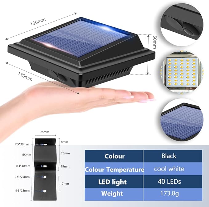 Gutter Solar Patio Decor Lights 40 LED Deck Outdoor Waterproof Fence for Wall Backyard Porch Pool Step Stairs Yard Garden Pathway (6 Pack-Black Warm White)