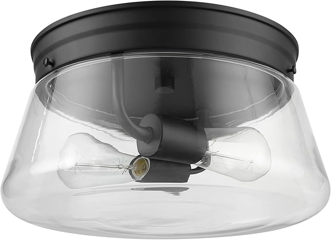 GLOBE Electric 44777 Aleyna 2-Light Outdoor Flush Mount Ceiling Light Matte Black Clear Glass Shade Bulb Not Included