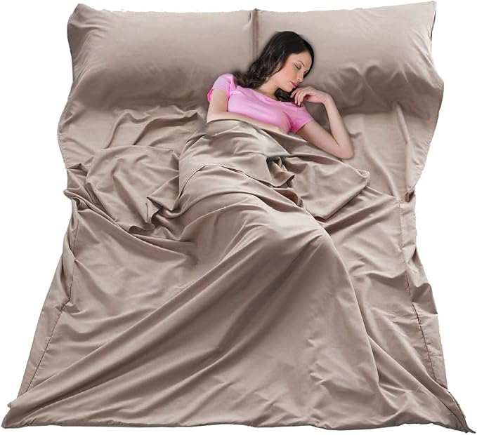 Sleeping Bag Liner Lightweight Portable Sleeping Sheet Dirt-Proof Compact Travel Camping Sheet for Outdoor Travel Hiking Hotels Picnics (Brown 83x63’’)