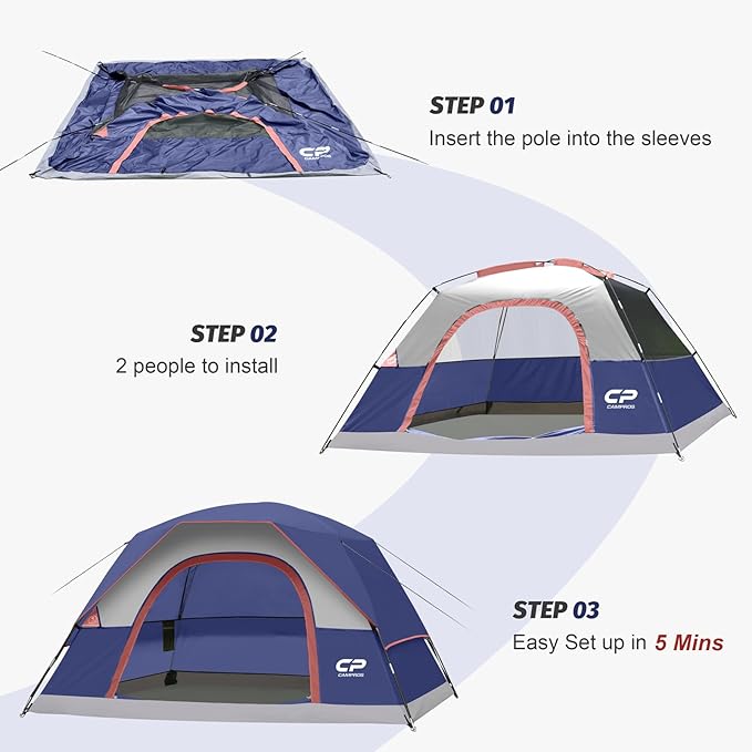 Tents for Camping 4 Person Tent Waterproof Windproof Double Layer Camping Tent Easy Setup Dome Tent with Large Mesh Windows &amp Wider Door for Outdoor Camping &amp Hiking
