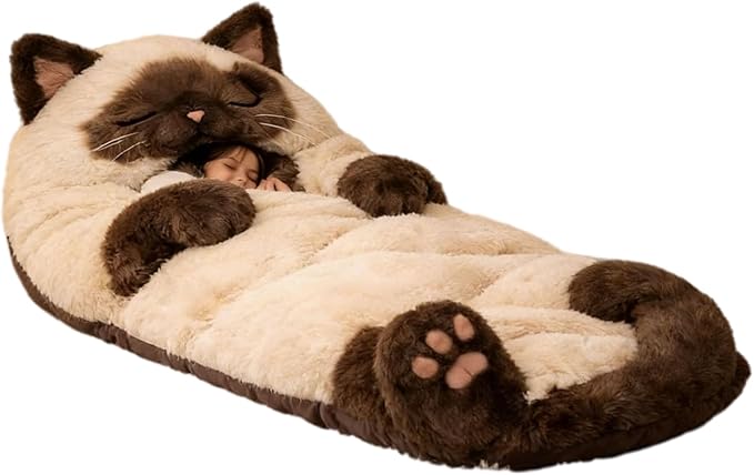 Cat Sleeping Bag for Humans - Plush Cat Print Envelope Sleeping Bag Giant Plush Envelope Design with Soft Flannel Lining Self Ca-t Plu-sh Sleep-ing Ba-g for Camping &amp Sleepovers