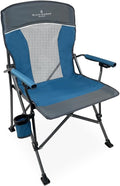 Black Sierra Camping Chair – Folding Portable Lawn &amp Beach Chair with Padded Hard Armrest Mesh Vented Back Spacious Cup Holder Carry Bag – Supports 300 lbs for Sports