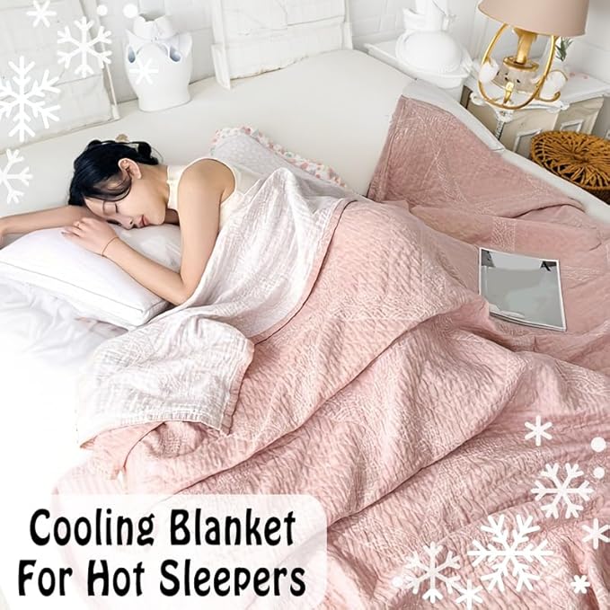 ITFRO Pink Cooling 3 Layer Cotton Muslin Blanket for Hot Sleepers Twin Size 60x80 Inches Lightweight Breathable Reversible Summer Camping Blanket All Seasons for Couch Sofa Bed (Solid Pink 60x80)