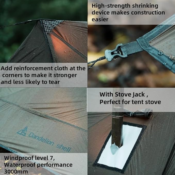 Hot Tent with Stove Jack – 4 Season Waterproof &amp Windproof Shelter for 1–4 People Lightweight for Camping Hiking Hunting &amp Fishing