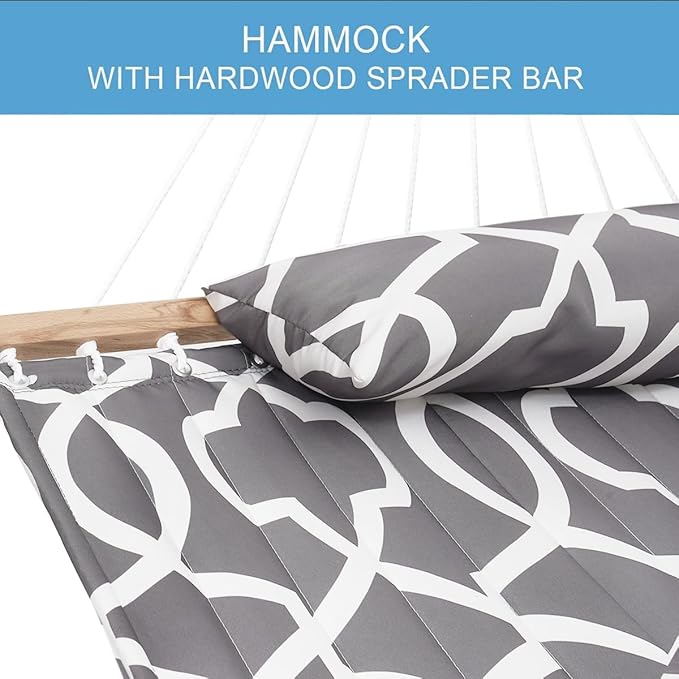 Lazy Daze Hammocks 12FT Quilted Fabric Hammock with Soft Pillow Double 2 Person Tree Hammock with Spreader Bar for Outdoor Outside Patio Garden Yard 450lbs Weight Capacity