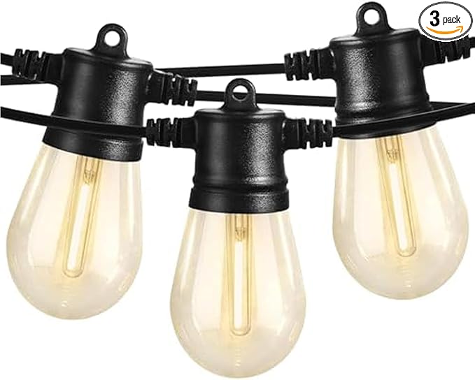 SUNTHIN Outdoor String Lights 3 * 50FT(150FT Total) Patio Lights with 3 * 15 LED Shatterproof Bulbs for Outside Backyard Deck Porch Garden Bistro Cafe Party