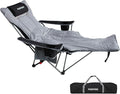 Reclining Camping Chair with Removable Footrest Lounge Chair with Headrest Cotton Cushion Portable Adjustable Folding Chairs