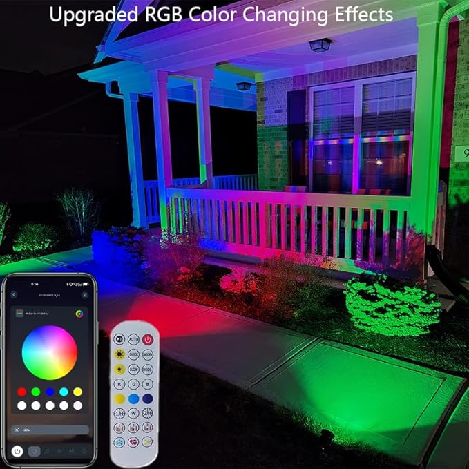 Smart Landscape SpotlightsSolar Low Voltage IP67 Waterproof Outdoor Spot Lights Compatible with APP/Remote Control Color Changing Lights for Yard Garden Pathway Lawn Tree Festival 2pack