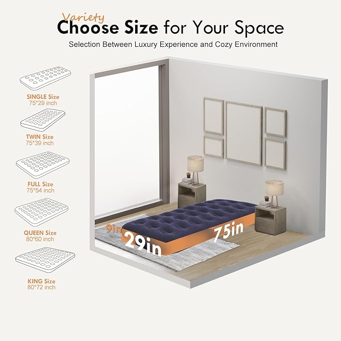 Single Size Air Mattress Inflatable Bed Blow Up Mattress Camping Sleeping Pad