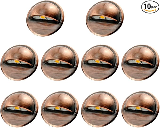 FVTLED Pack of 10 Low Voltage LED Deck Lights kit Φ1.38 Outdoor Garden Yard Decoration Lamp Recessed Landscape Pathway Step Stair Cold White LED Lighting Bronze