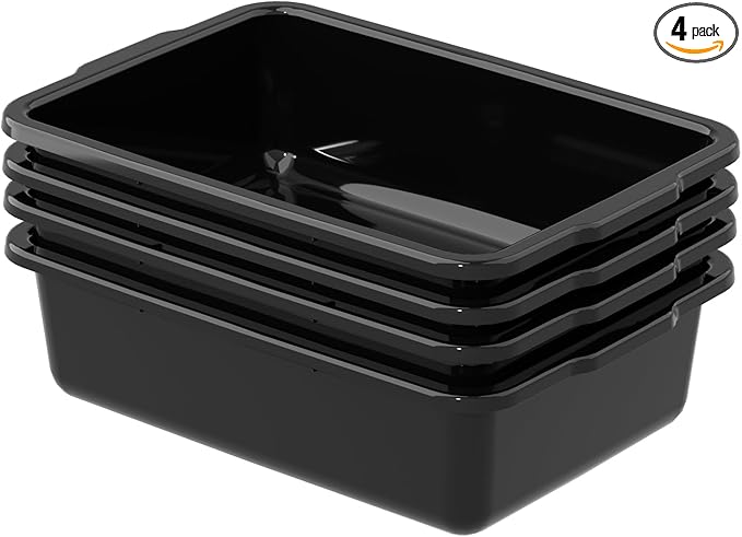35 L Commercial Bus Tubs Box/Tote Box Plastic Utility Basin Tub Black 4-Pack