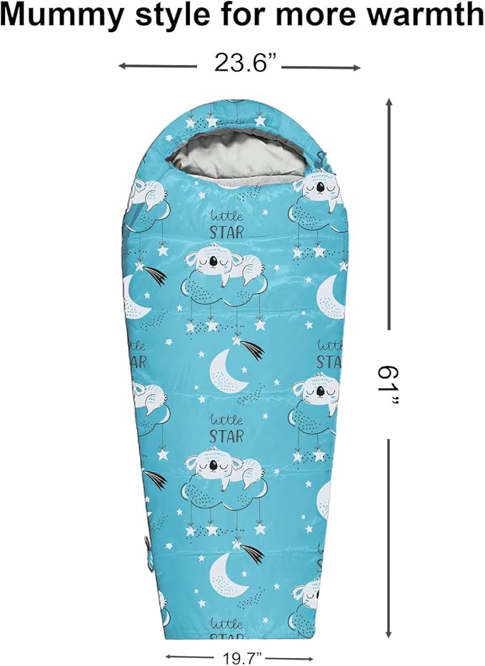 KidzAdventure Mummy Style 32 – 59F Kids Sleeping Bag with Pillow Sleeve 4 Season Lightweight and Backpacking Style Ideal for Camping Sleepover Boys Girls Youth and Toddlers