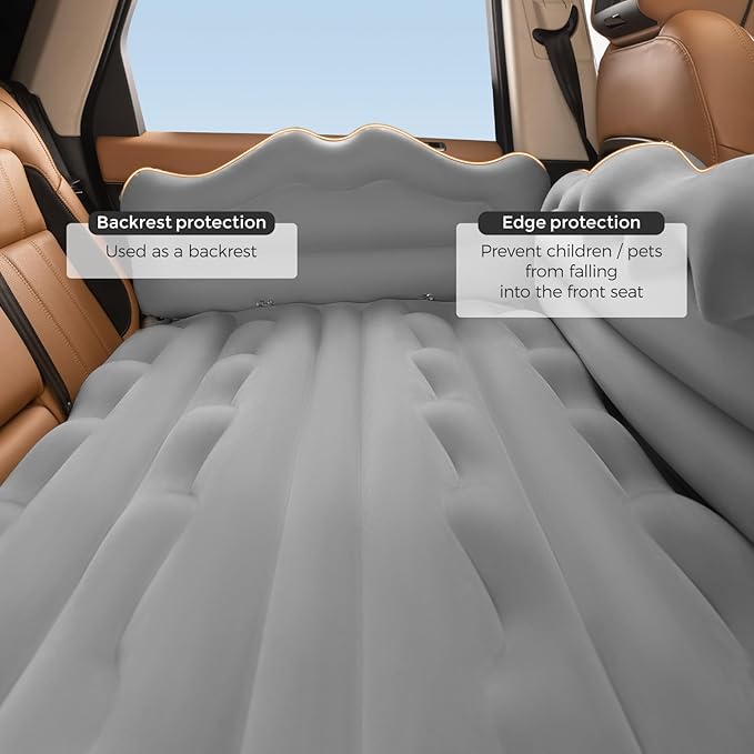 BEBAS Car Air Mattress Inflatable Truck Camping Mattress for Back Seat Thickened SUV Portable Travel Sleeping Pads with 2 Pillows &amp Air Pumps Fits Most Sedan/Pickup/Van Gray Bed