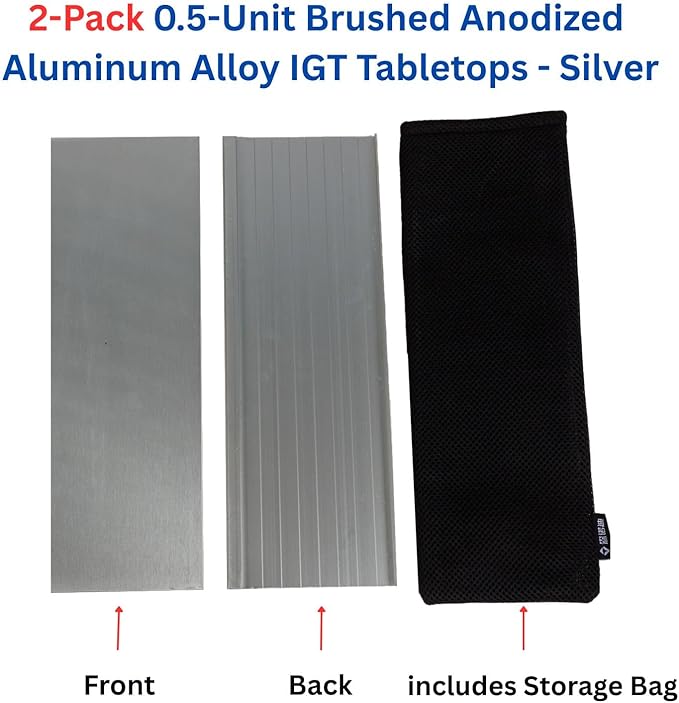 IGT Camping Table Panels 0.5 Unit 2 Pack Detachable Brushed Anodized Aluminum Alloy Tabletop with Carrying Bag Compatible with Most IGT Frames for Car Camping RV Picnic Tailgating (Silver)