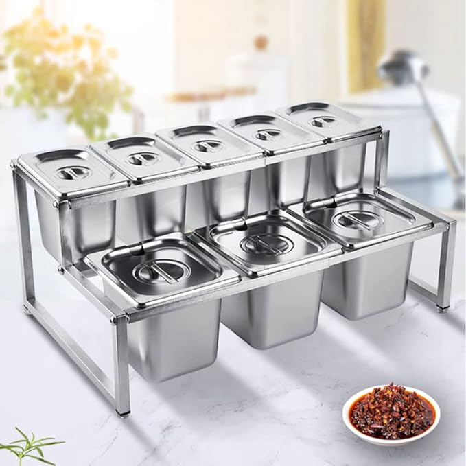 Multi Functional 35-60cm Retractable Two Layers Jam Pot Holder Stainless Steel Bracket with Adjustable Footpad for Food Shops and Kitchen Storage