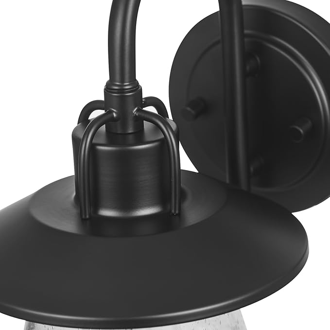 Globe Electric 60000012 1-Light Outdoor Wall Sconce Matte Black 7 Seeded Glass Shade Curved Stem Porch Light Wall Lighting Patio Décor