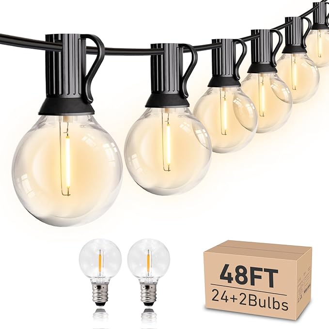 HISTAR 48Ft Patio Lights Outdoor Waterproof 24+2 Edison Bulbs for Garden Porch Backyard Balcony Bistro Cafe Lights Decor