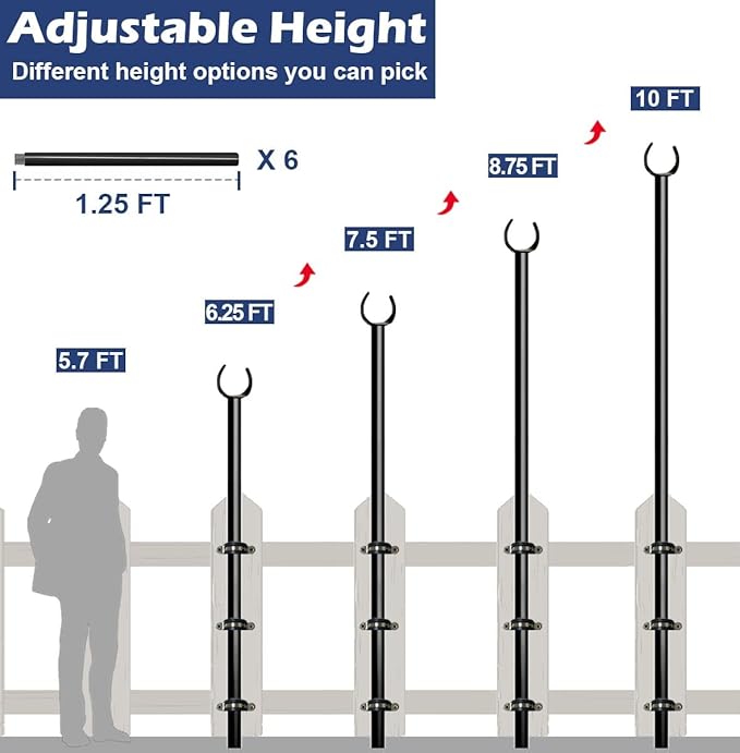 10FT String Light Poles for Outdoor Heavy Duty Metal Lighting Stand Pole for Deck Fence Railing Backyard Patio Holiday Wedding Party Decorations 2 Pack