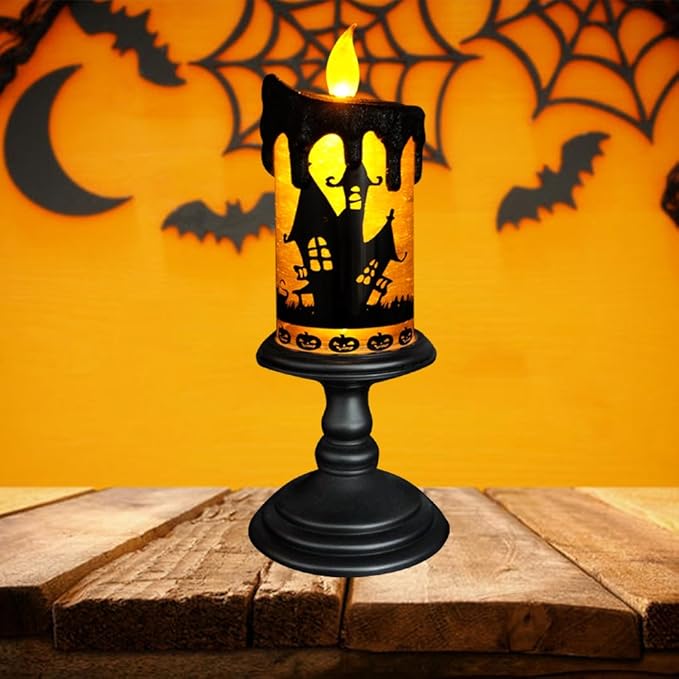 Eldnacele Halloween Snow Globe Candles Lighted Lamp Battery Operated Spooky Spinning Water Glittering Tornado Candle Flameless Candles Table Centerpiece for Halloween Decoration Indoor(Castle)