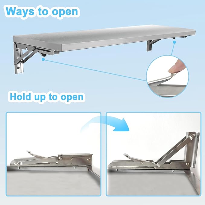 Folding Concession Shelf 36 x 12 Inch Stainless Steel Drop Down Serving Shelf Wall Mounted Folding Shelf for Food Truck Window &amp Concession Stand
