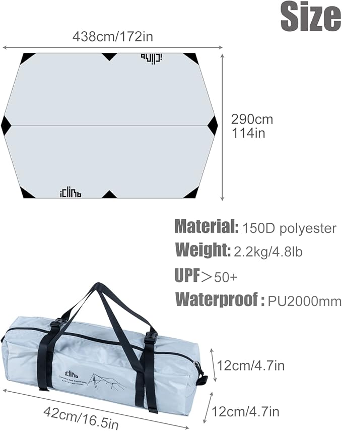 iClimb Waterproof Sun Shield Tarp UPF 50+ for Tent Hammock Camping Backyard Party (Tarp 14'4 × 9'6)